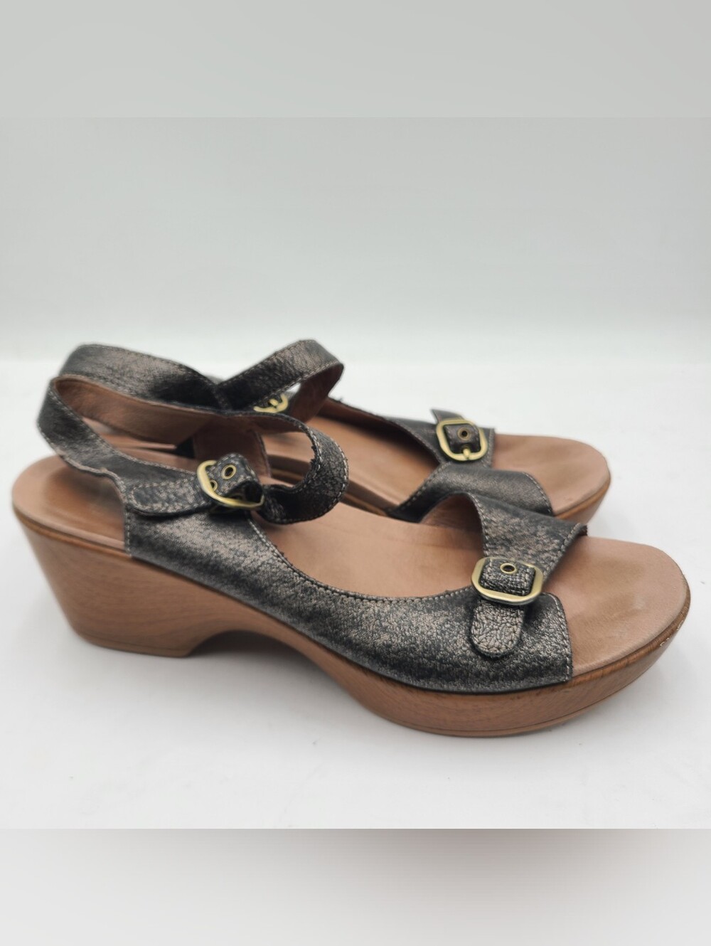 B41 Dansko Joanie Burnished Metallic Sandals Womens 10.5 10 M Pewter Slingback